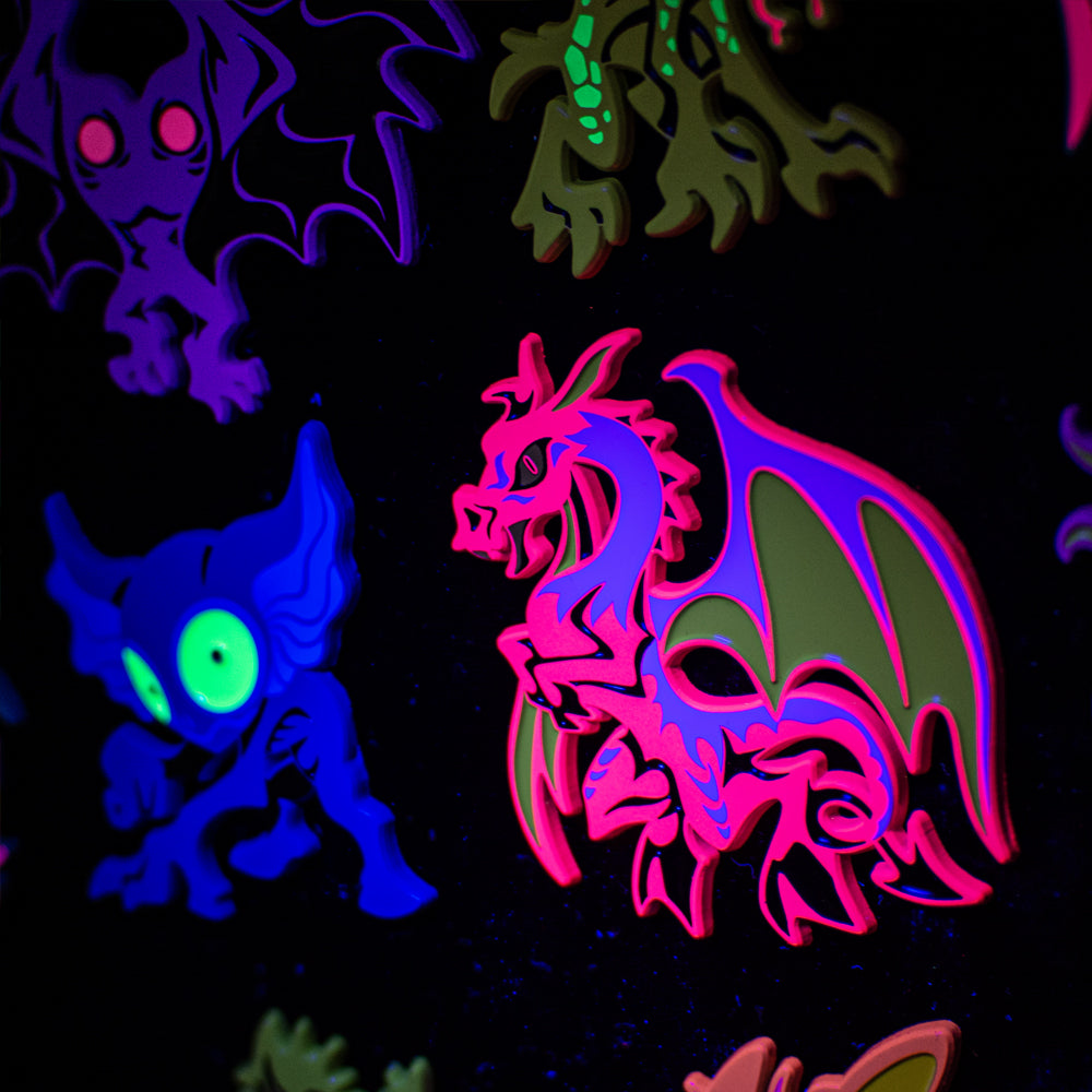 Neon Cryptids Jersey Devil Enamel Pin - Versiris - Art by Versiris
