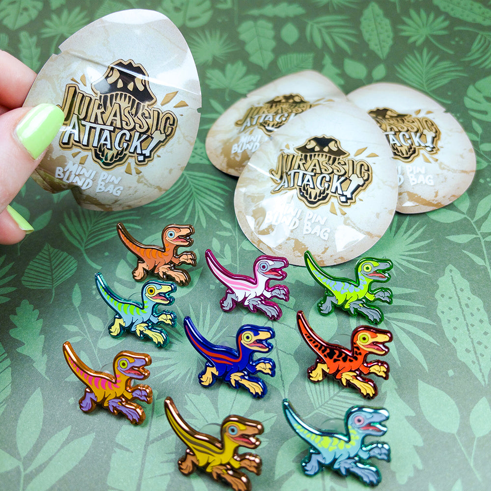Jurassic Attack! Blind Bag Compsognathus Enamel Pin - Versiris - Art by Versiris