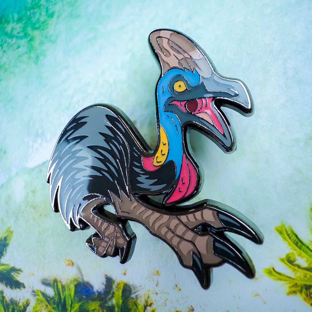 Jurassic Attack! Cassowary Enamel Pin - Versiris - Art by Versiris