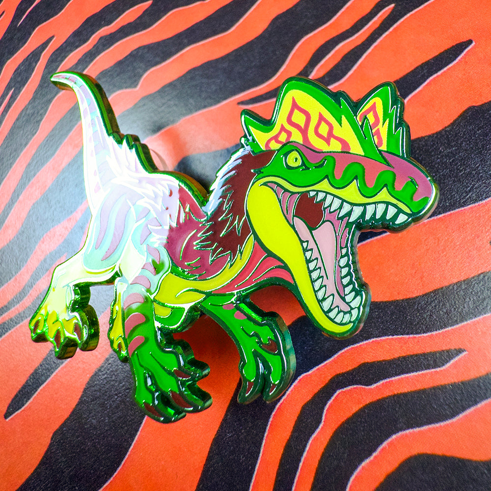 Jurassic Attack! Dilophosaurus Enamel Pin - Versiris - Art by Versiris