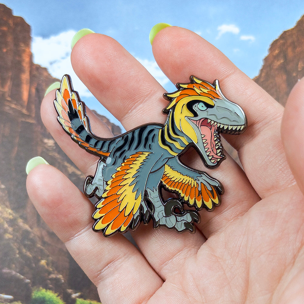 Jurassic Attack! Utahraptor Rex Enamel Pin - Versiris - Art by Versiris