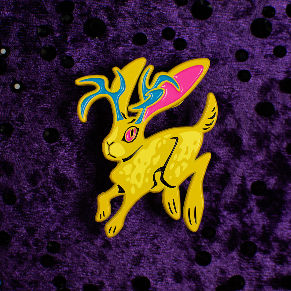 Neon Cryptids Jackalope Enamel Pin - Versiris - Art by Versiris